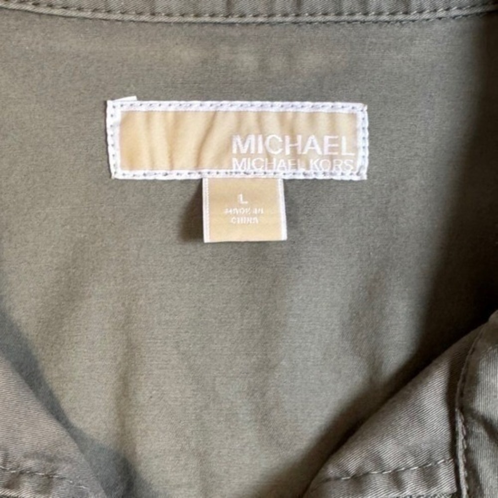 Michael Kors Olive Green Military Style Cardigan/Jacket / 3/4 Sleeves / Size L - Picture 7 of 8